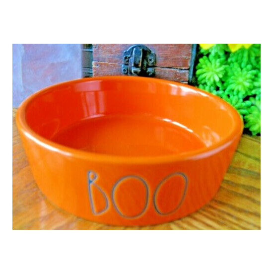 New Rae Dunn Magenta Halloween "BOO" Cat, Dog, Pet Orange LL Bowl Dish--4.85" image {3}