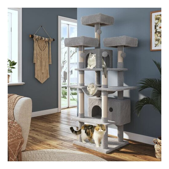 67 Inches Multi-Level Large Cat Tree for Large Cats / Big Cat Tower, Light Gray image {1}