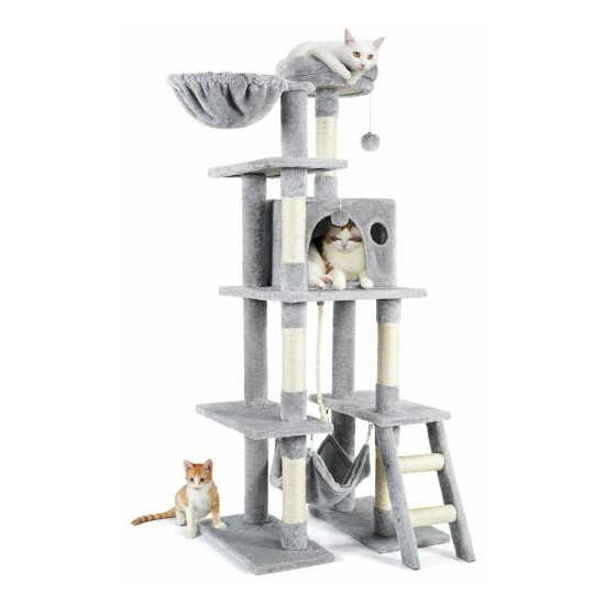 Cat Tree 61" for Indoor Cats Multi-Level Cat Condo with Hammock&Scratching Posts image {1}