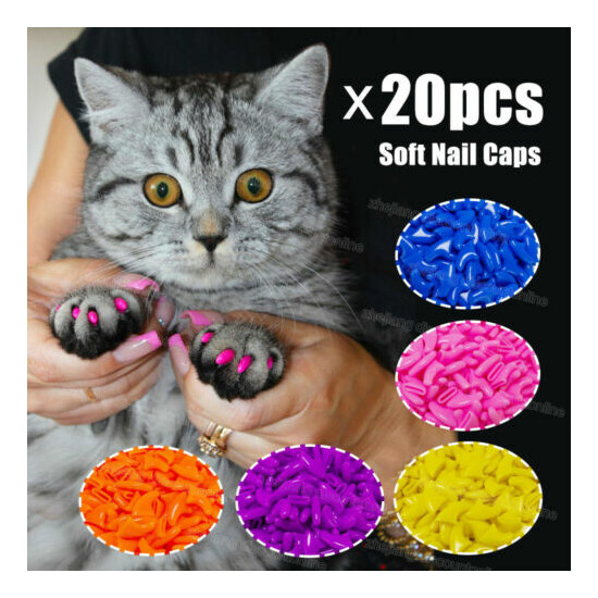 20Pcs Pet Cat Soft Silicone Paw Claw Control Nail Caps Cat Kitten Nail Covers US image {2}