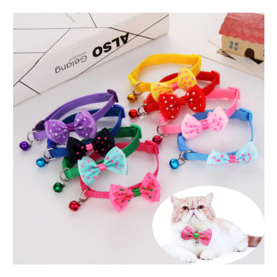 Lucky Pet Collar Adjustable Colorful Collar Necktie Kitten Necklace Bowknot Bell image {4}