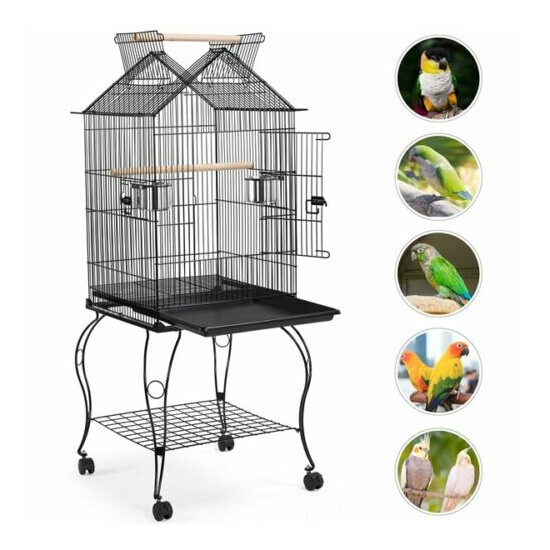 57'' Open Top Bird Cage Double Roof Top Parakeet Cage for Medium Small Parrots  image {3}