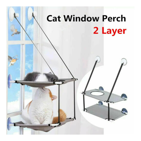 Pet Cat Window Perch 2 Layer Cat Hammock Sleeping Hanging Beds Seat Mount Stack Thumb {1}