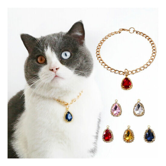 Pet Collars Cat Dog Necklace Metal Chain Crystal Pendant Neck Ring Pet Supplies image {2}