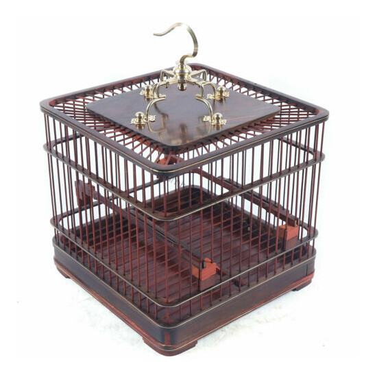 Large Bird Cage Square Rosewood & Bamboo Handmade Cage Exquisite with Drawer USA image {4}