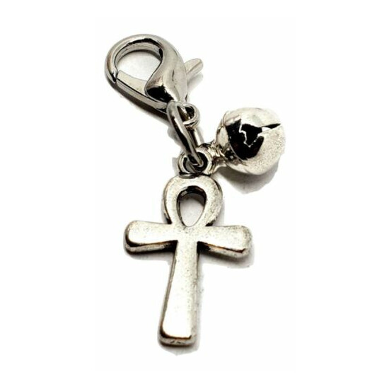 Metal Ankh Charm For Pet Collar Familiar Purse Bracelet Clip Silver Bell Witch image {3}