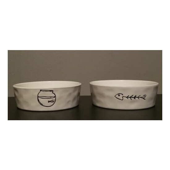 Vintage Rae Dunn by Magenta Cat Food Water Dishes Fish Bowl & Fishbones Designs image {1}