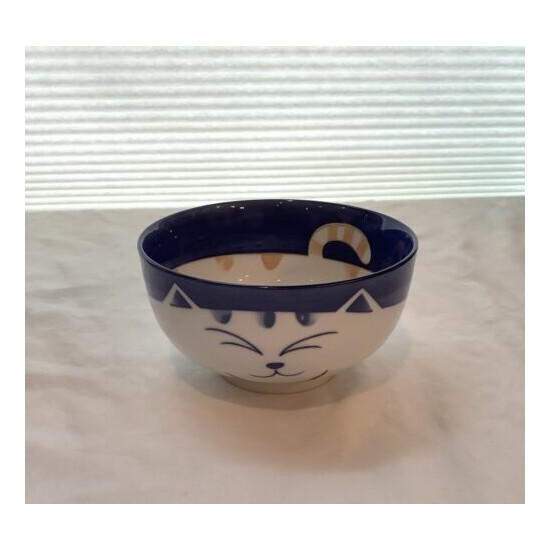 Porcelain Cat Bowl, Blue, White & Tan image {3}