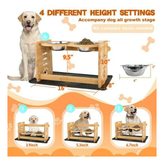 Pet Feeder Adjustable Elevated Dog Bowls Stand Bamboo Dog Feeding Station 2022^^ image {4}