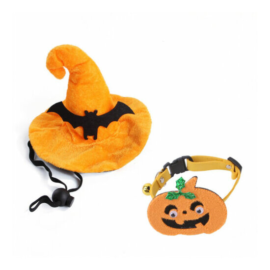 Pet Halloween Hat And Collar Set Cat Pumpkin Collar image {2}