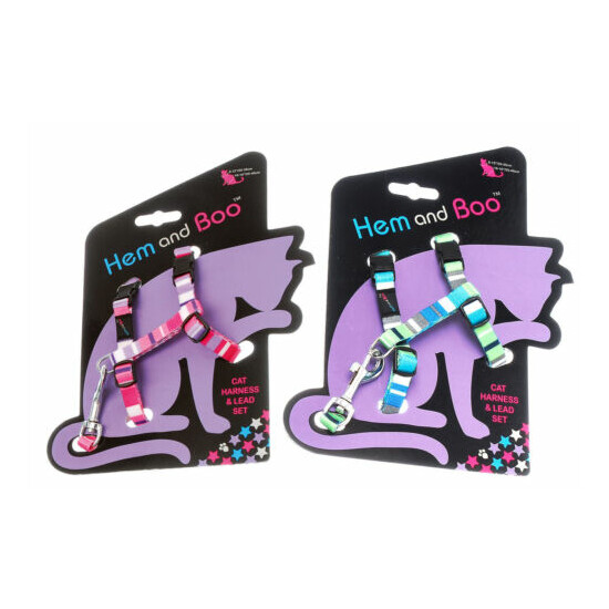 Hem & Boo Cat Harness & Lead Set Stripes CAMO 9mm X 30-40cm PINK Feline image {1}