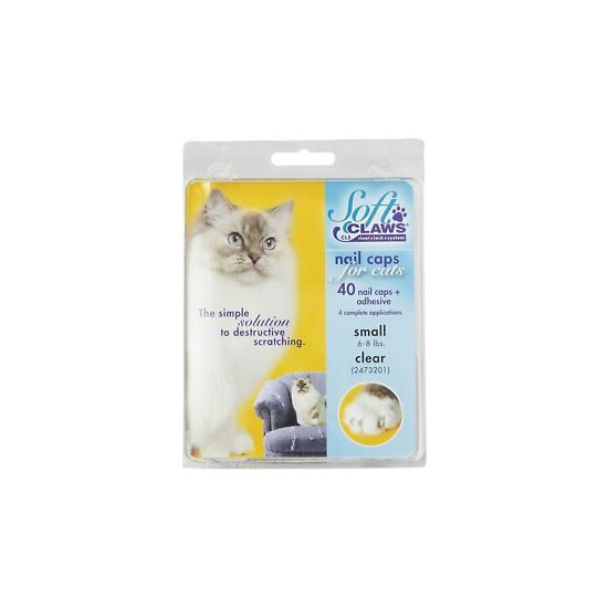 NIP! Soft Claws Nail Caps For Small Cats (6-8 lbs.) - Clear - 40 Caps/Adhesive image {1}
