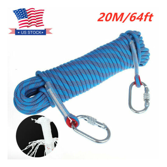 20M/64Ft Static Climbing Rope Escape Safety Abseiling Outdoor Survival Rescue  image {1}