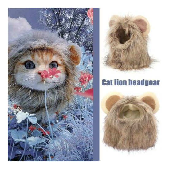 Furry Pet Hat Costume Lion Mane Wig For Cat Halloween Ears With Dress Up H9J2 image {4}