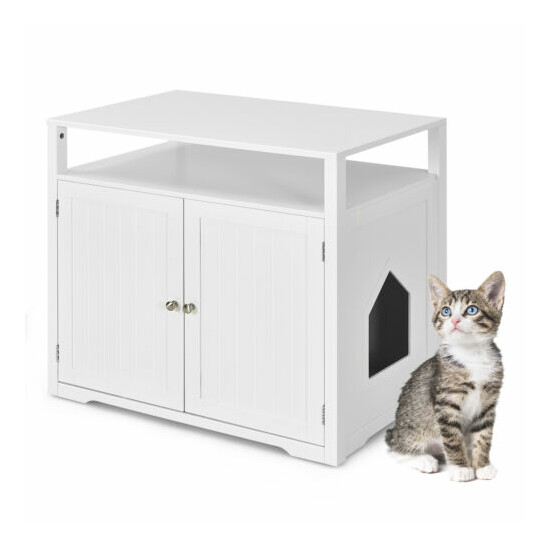 Petsjoy Litter Box Enclosure Hidden Cat Wooden Cat Washroom w/ Storage Layer image {1}