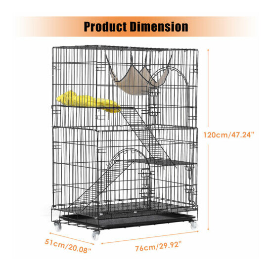 48 Inches 3-Tier Cat Cage Pet Playpen Wire Metal Crate Kennel Playpen Black image {2}