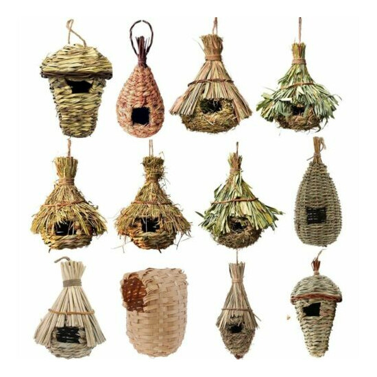 Birds Nest Bird Cage Natural Grass Egg Cage Bird House Outdoor Weaved Hanging image {1}