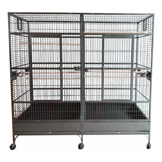 LARGE Double Macaw Parrot Cockatoo Bird Breeder Pet Cage w/ Divider Black Vein image {2}