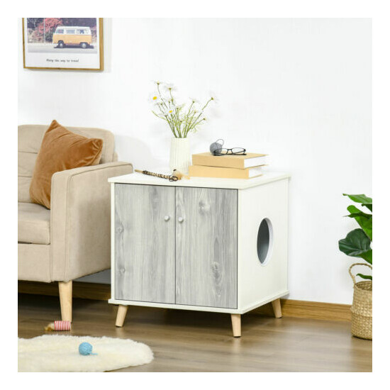 Wooden Cat Mess-free Litter Box, Wide Enclosure End Table w/ 2 Magnetic Doors image {1}