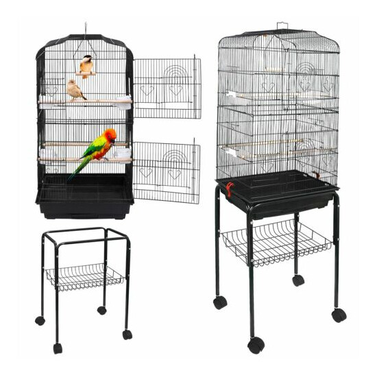 59''Medium Bird Cage with Rolling Stand Cockatiel Parakeet Finch Parrot Birdcage image {4}