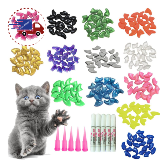 100Pcs Cat Nail Caps/Tips Pet Cat Kitty Soft Claws Covers Control Paws  image {1}