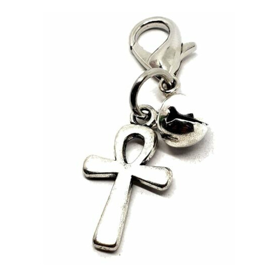 Metal Ankh Charm For Pet Collar Familiar Purse Bracelet Clip Silver Bell Witch image {4}