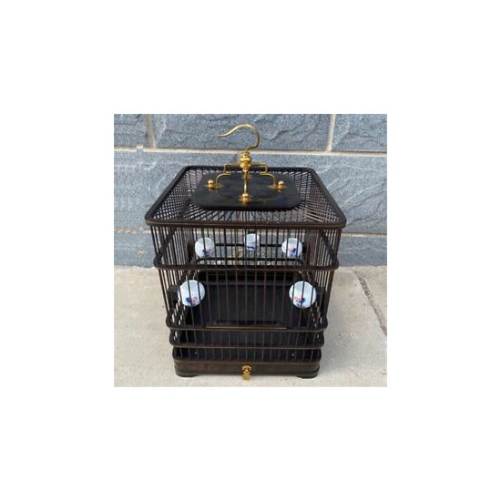 Asian Bird Cage Solid Ebony Wood Chinese Wooden Pet Nest Home 26x26x30CM image {1}