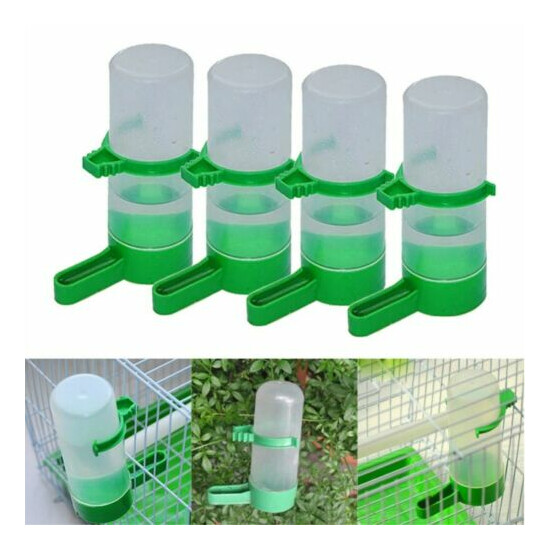 4 Plastic With Feeder Clip For Budgie Bird Drinker Green Aviary Water Bottle New image {1}