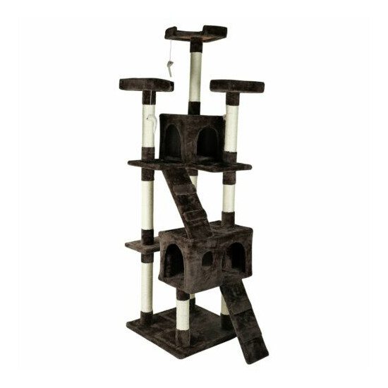 65" Multi-Level Cat Tree 2 Condos and 3 Perches Climber Tower Furniture image {1}