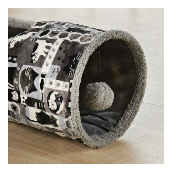 Grey Cat Tunnel Toy Suede Fabric Crackle Collapsible Cat Kitten Pet Activity Bed image {2}