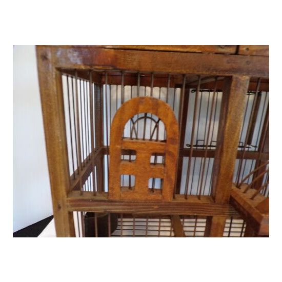 Antique Victorian 3 Dome Wood And Wire Bird Cage With 2 Doors/Feeders Ex. Cond. image {4}