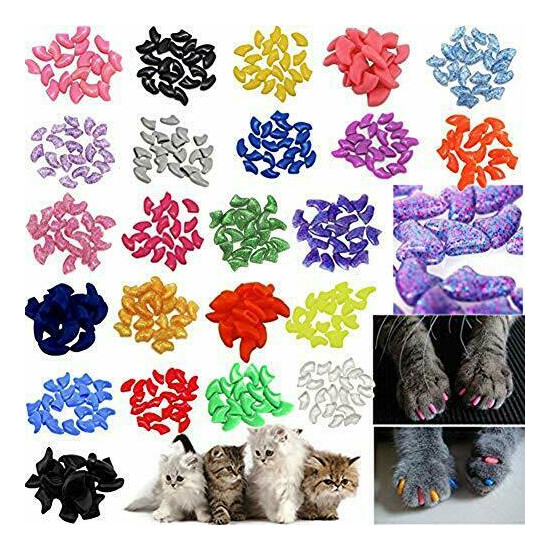 140pcs Pet Cat Kitty Soft Claws Caps Control Soft 10 Colorful Cat Nail Caps image {1}