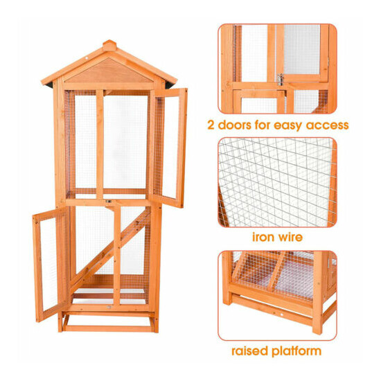 Koreyosh Bird Cage Wooden Aviary House Waterproof Roof w/ Ladder Finch Cockatoo image {4}