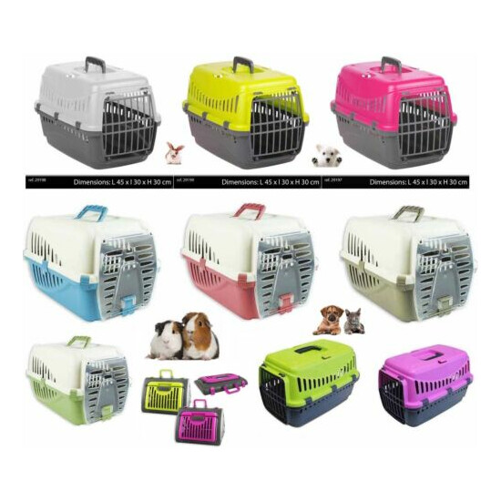 Plastic Pet Cat Dog Carrier Travel Basket Cage Outdoor Medium Pink Green Silver image {1}