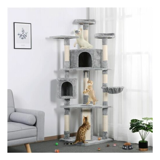 79" Cat Tree Bed Furniture Scratching Tower Post Condo Play Pet House Light Gray image {1}