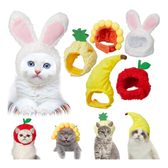5 Pieces Pet Cute Hat Cat Hat Bunny Hat with Rabbit Ears Banana Sunflower Fruit  image {1}