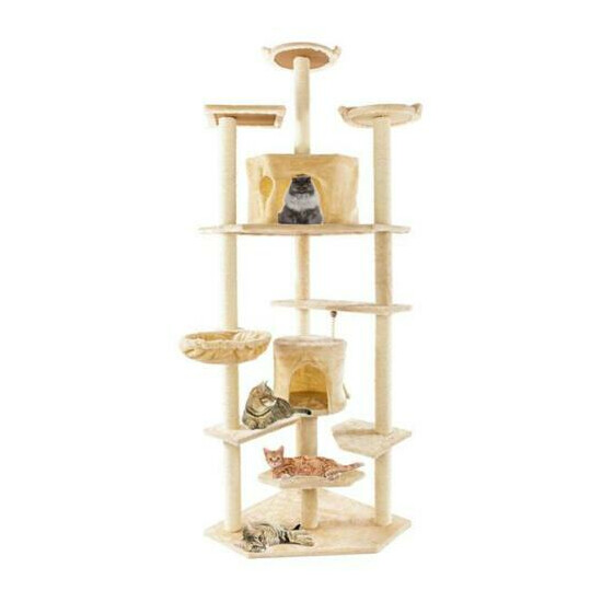 80" Solid Cute Sisal Rope Plush Cat Climb Tree Cat Tower Beige image {2}