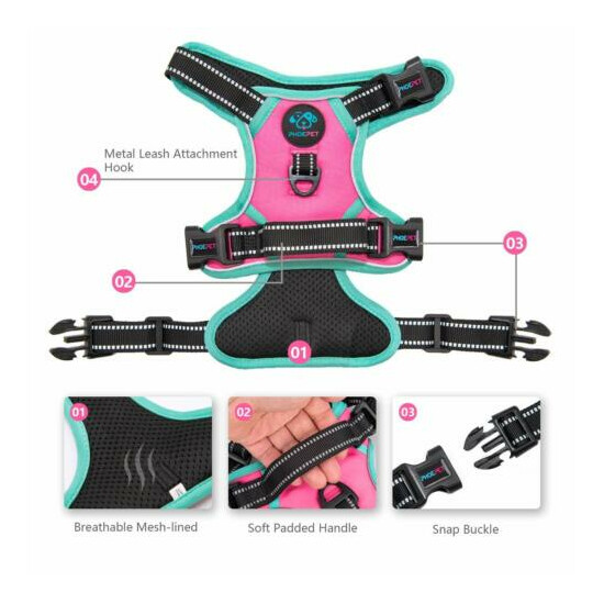 No Pull Dog Harness, Reflective Adjustable Vest, with a Training Handle M Pink  image {3}