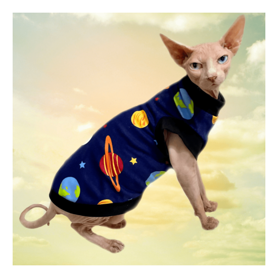 Sphynx Cat Shirt Navy Planet Print - Clothes Clothing Cotton Coat Vest Jumper image {1}