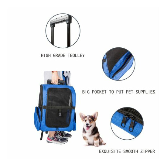 Pet Carrier Dog Cat Rolling Backpack Travel Wheel Luggage Bag Airline Approved image {1}