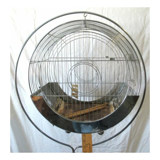 1930's Rare Hendryx Round Chrome Bird Cage W/ Stand image {2}