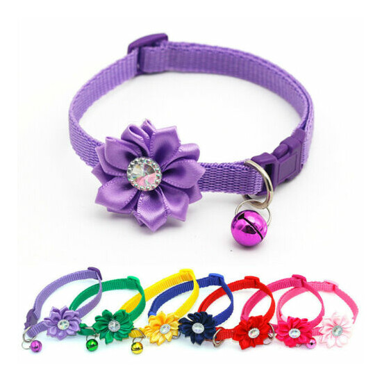 New Colorful Pet Collar Necklace Crystal Folwer and Bell Decoration Adjustable image {3}