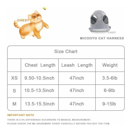 Micooyo Pet Cat Dog Harness Leash Set Walking Vest 13.7" - 15.8" Chest Gray image {4}