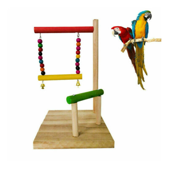 Bird Bird cage Playground Parrot Playstand Swing Play Parakeet Wood CageToy image {3}