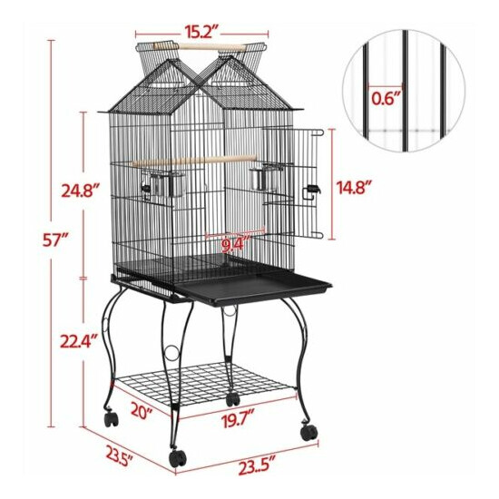 57'' Open Top Bird Cage Double Roof Top Parakeet Cage for Medium Small Parrots  image {2}