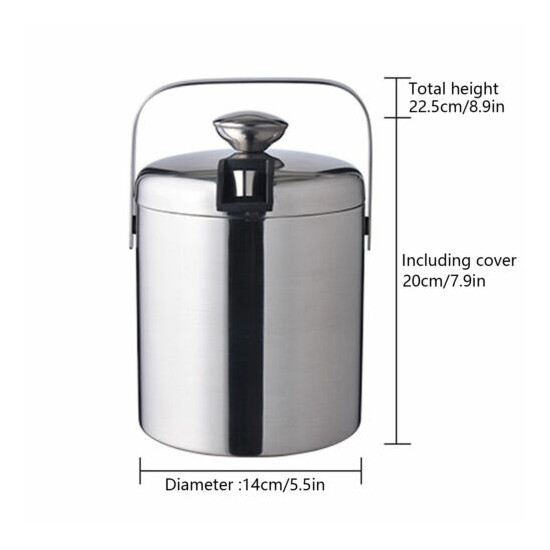 1.3L Stainless Steel Ice Bucket Ice Cube Container Double-walled Insulation  image {3}