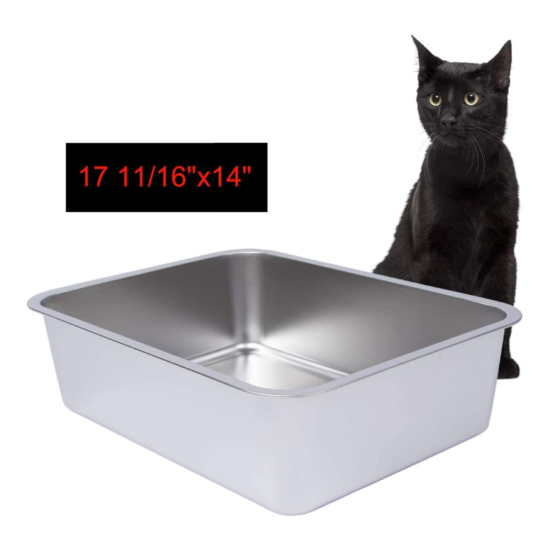 Dimaka Stainless Steel Litter Box for Cat and Kitten, 6 inch Side Height, Non St image {1}