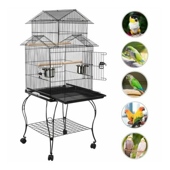 Triple Roof Top Large Parrot Parakeet Cockatiel Conure Caique Bird Cage w/Stand image {4}