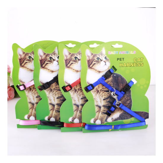 4Color Nylon Pet Cat Harness Leash AdjustableTraction Belt Kitten Halter Collar image {1}