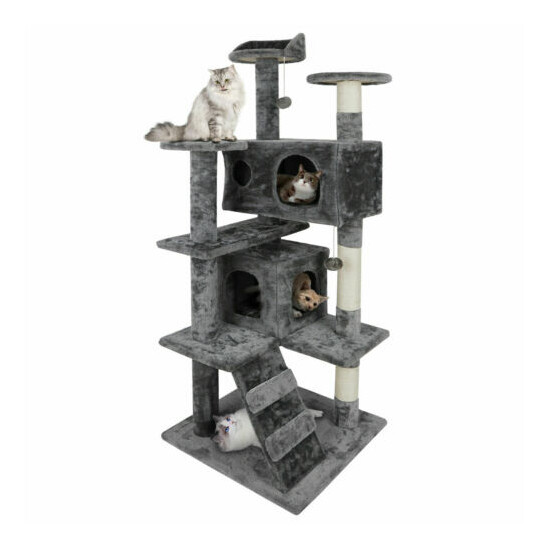 53" Cat Tree Scratching Condo Kitten Activity Tower Playhouse W/ Cave & Ladders  image {1}